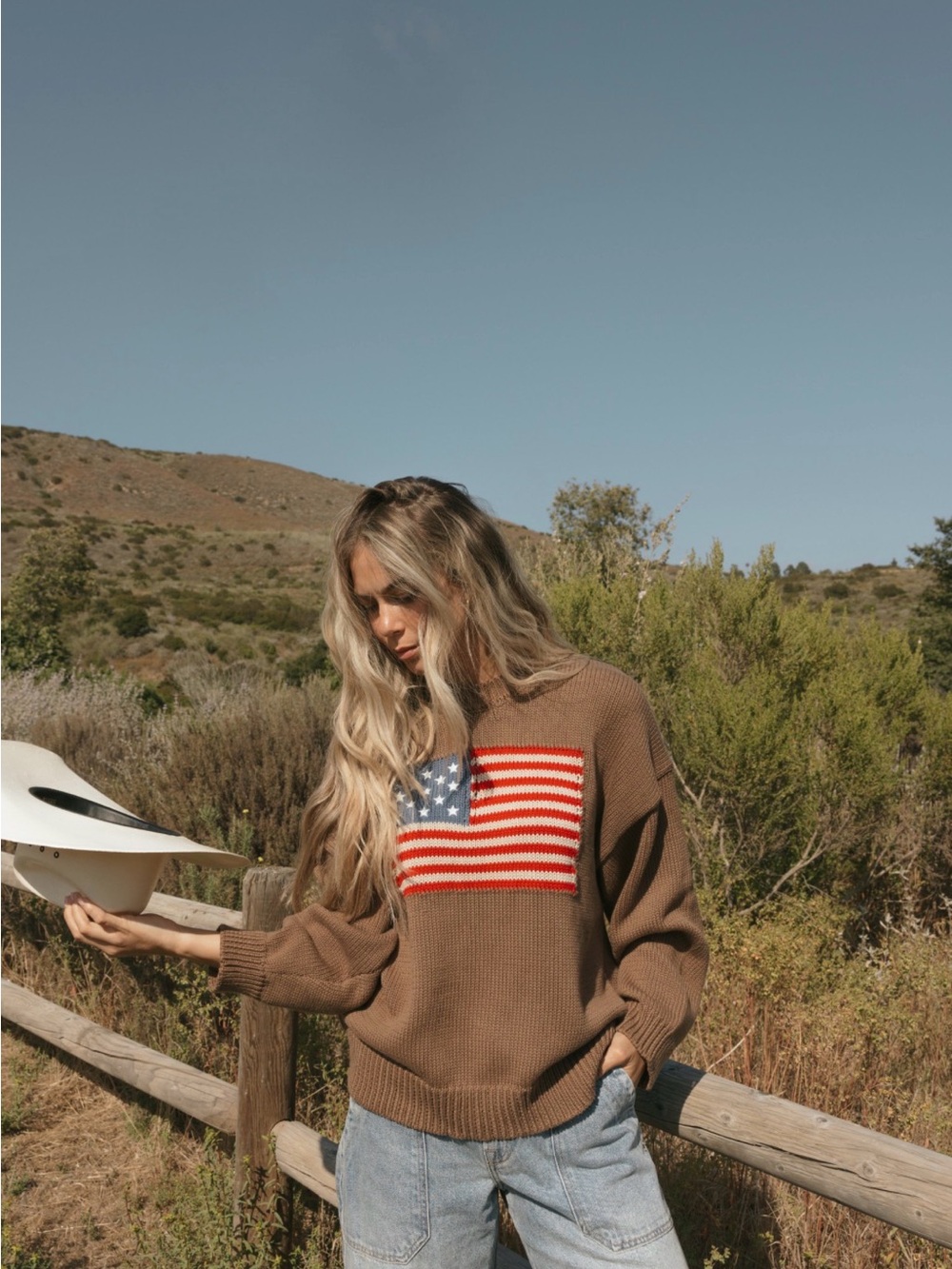 Carly Jean Los Angeles Brown Americana Sweater - Picture 2 of 9